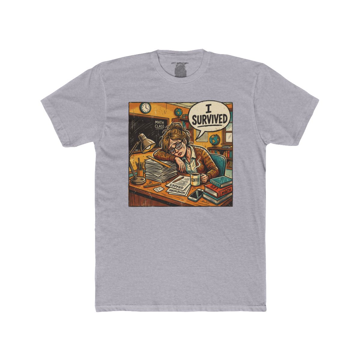 Teacher I Survived Desk Overload T-Shirt | Exhausted Teacher Illustration - Image 6