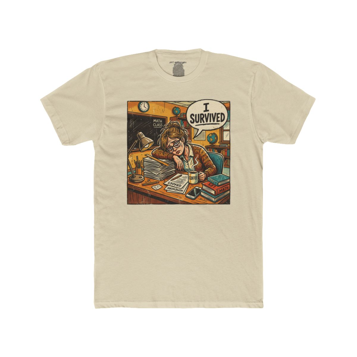 Teacher I Survived Desk Overload T-Shirt | Exhausted Teacher Illustration - Image 5