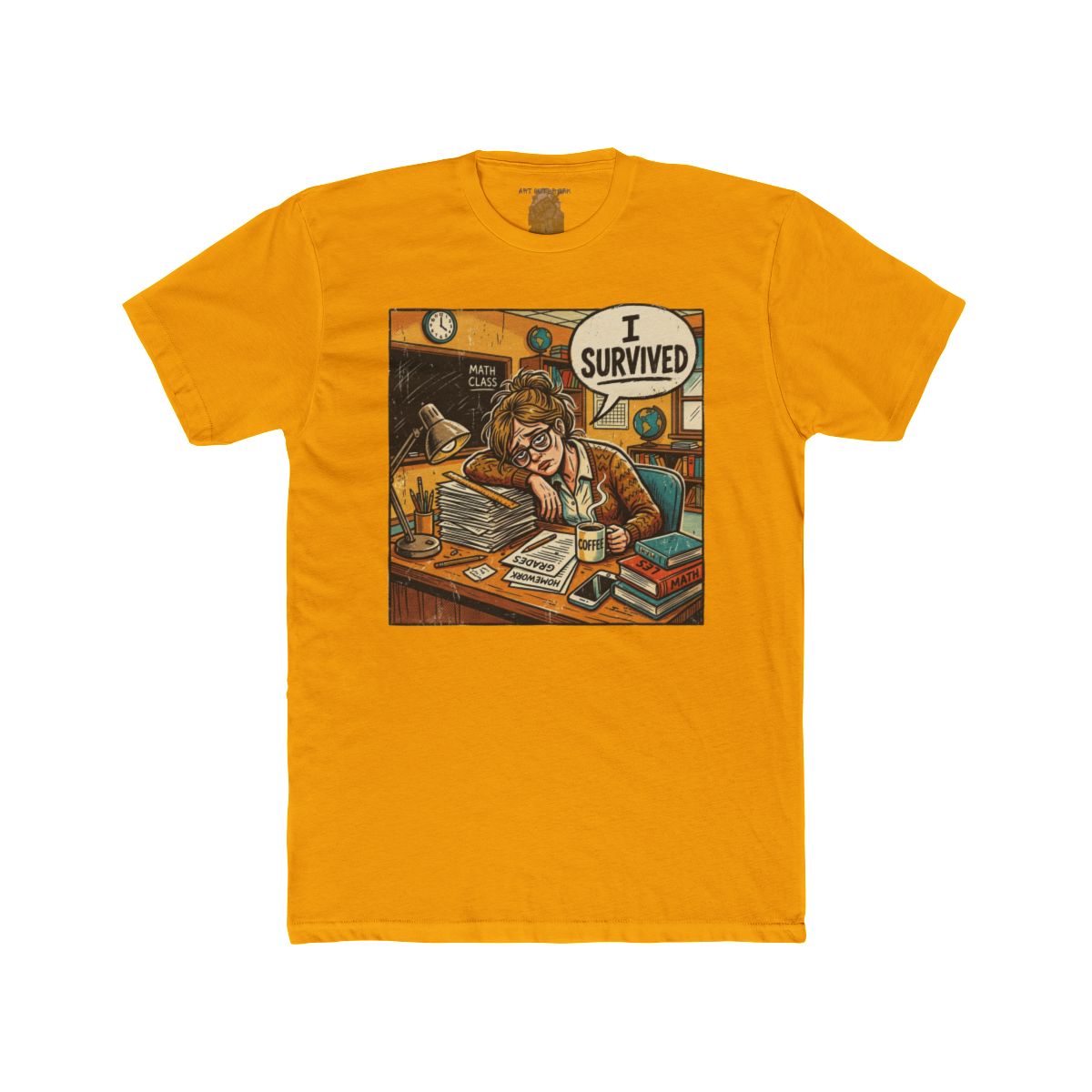 Teacher I Survived Desk Overload T-Shirt | Exhausted Teacher Illustration - Image 7