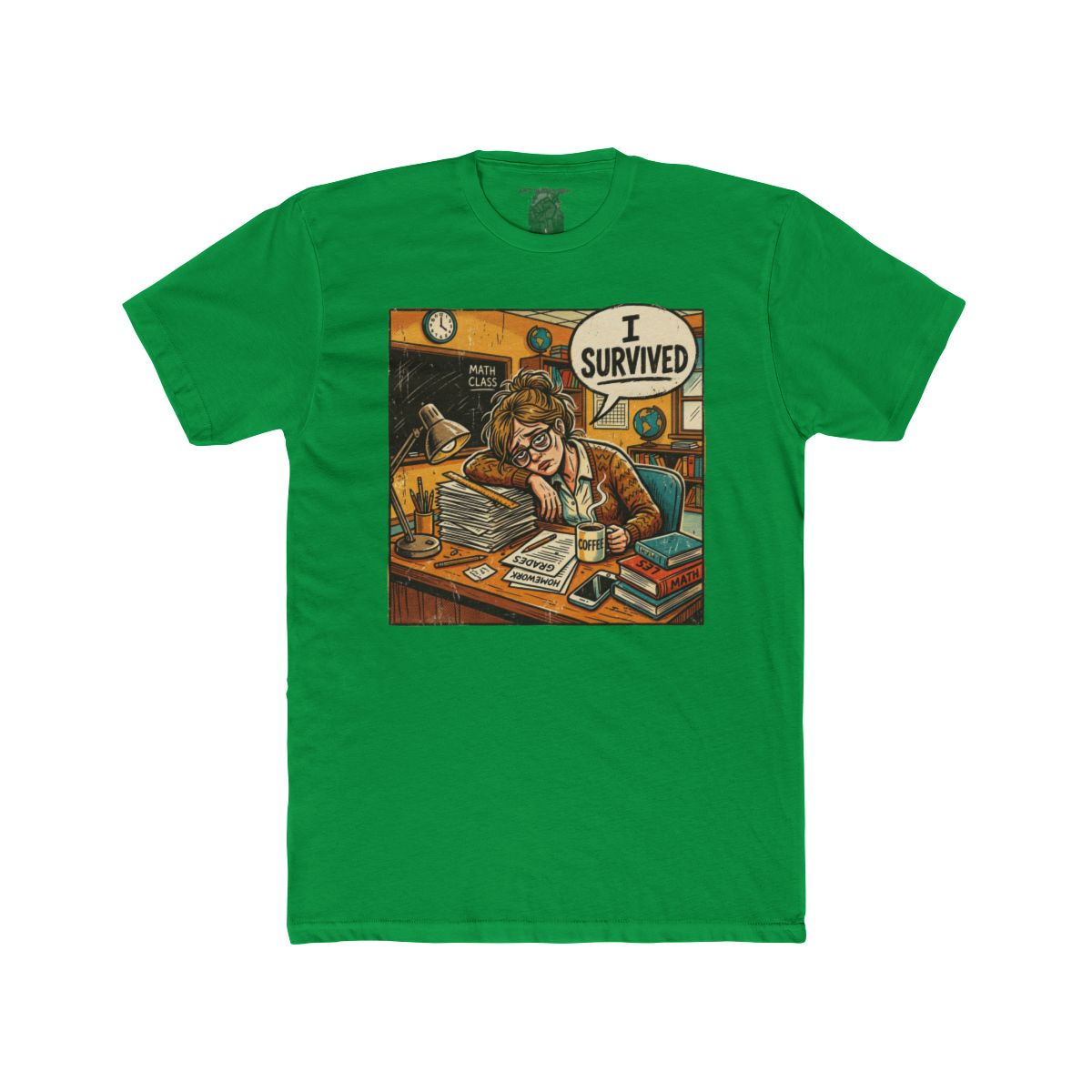 Teacher I Survived Desk Overload T-Shirt | Exhausted Teacher Illustration - Image 10