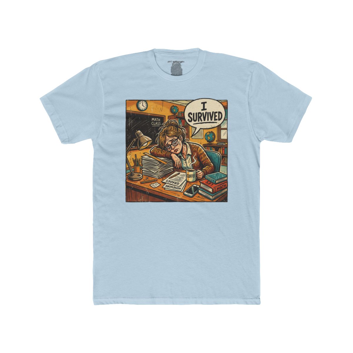 Teacher I Survived Desk Overload T-Shirt | Exhausted Teacher Illustration - Image 11