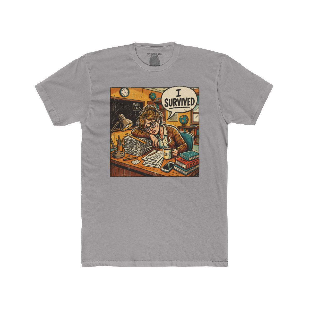 Teacher I Survived Desk Overload T-Shirt | Exhausted Teacher Illustration - Image 3