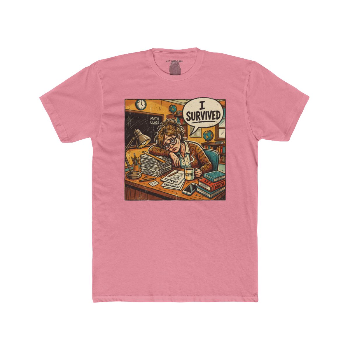 Teacher I Survived Desk Overload T-Shirt | Exhausted Teacher Illustration - Image 14