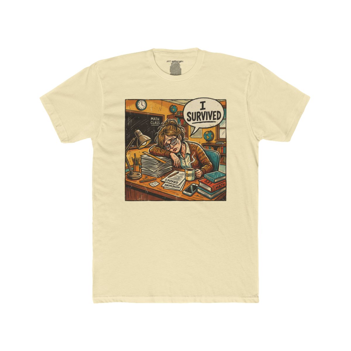 Teacher I Survived Desk Overload T-Shirt | Exhausted Teacher Illustration - Image 8