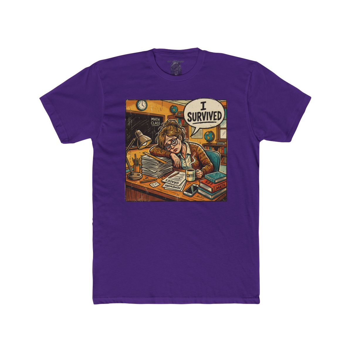 Teacher I Survived Desk Overload T-Shirt | Exhausted Teacher Illustration - Image 13