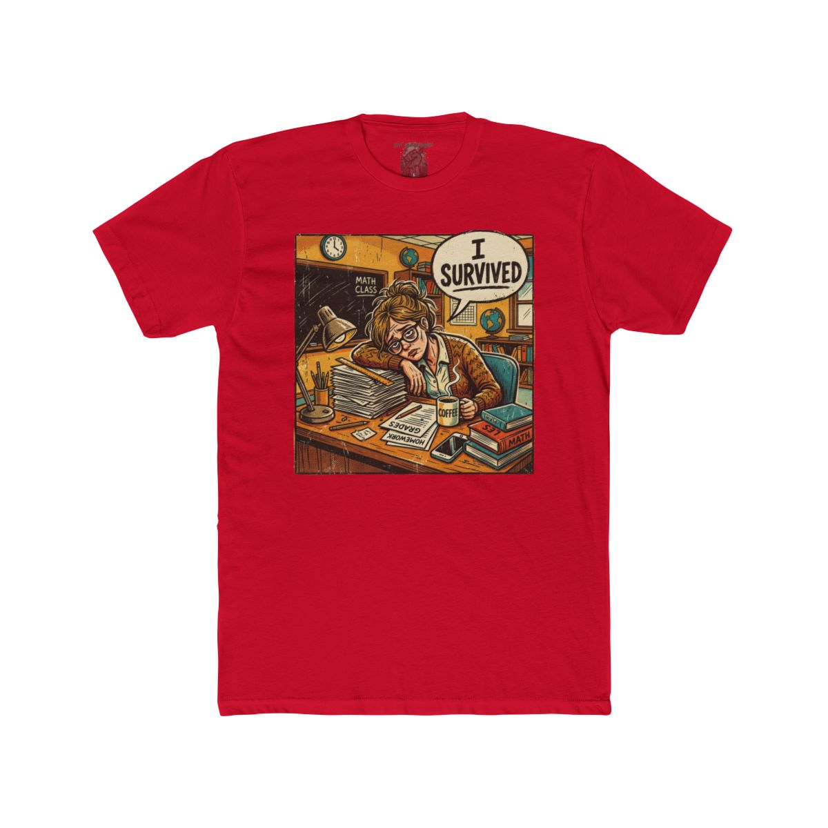 Teacher I Survived Desk Overload T-Shirt | Exhausted Teacher Illustration - Image 15