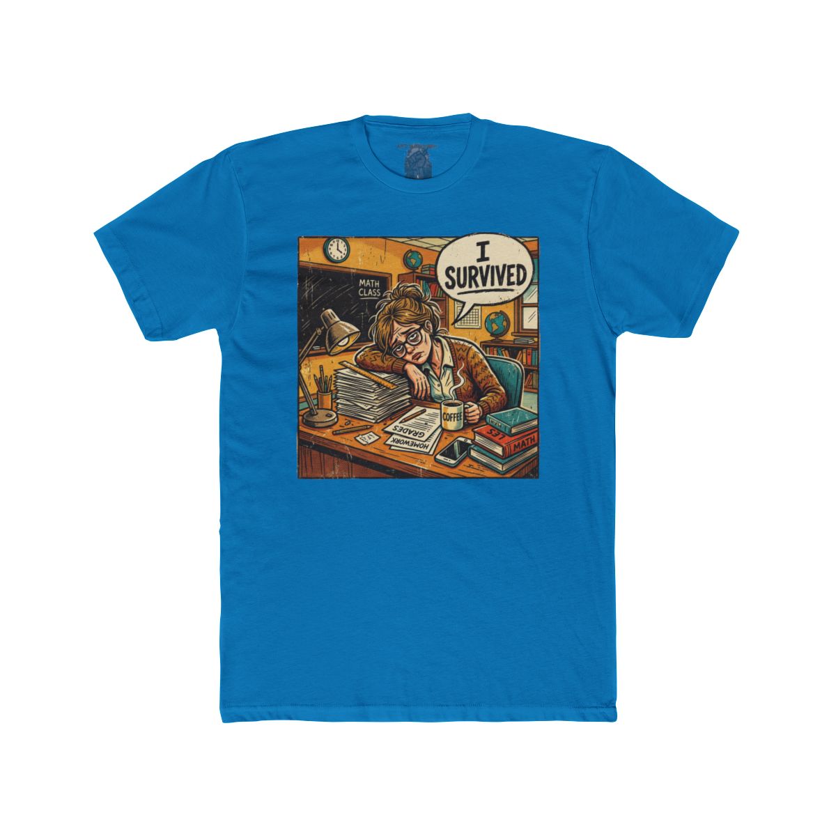 Teacher I Survived Desk Overload T-Shirt | Exhausted Teacher Illustration - Image 12