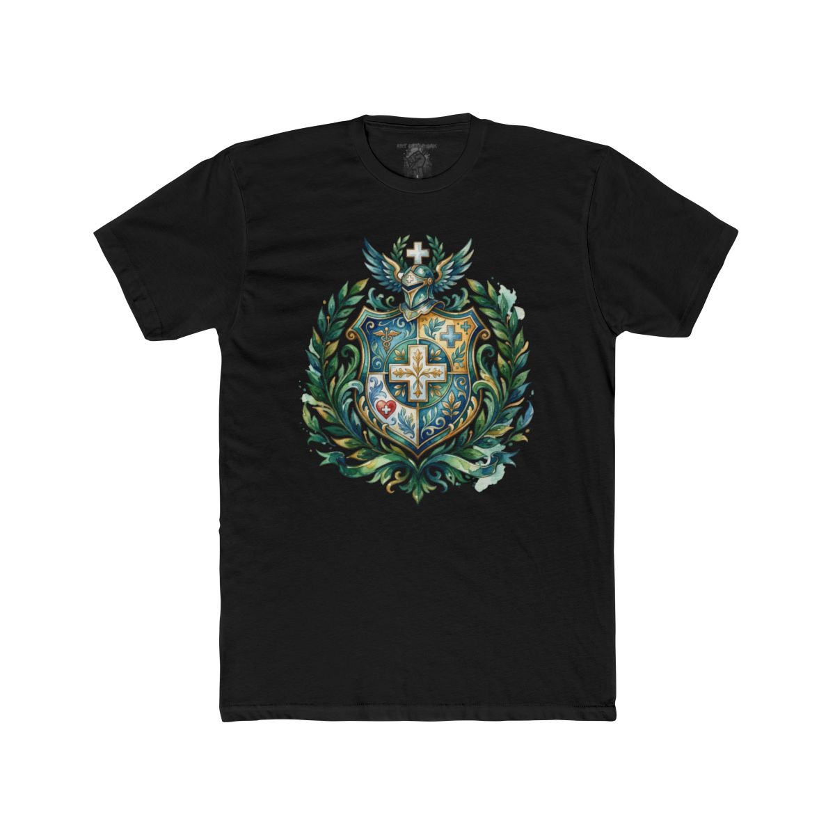 Heraldic Nurse Shield with Cross T-Shirt | Floral Crest, Vintage Coat of Arms - Image 4