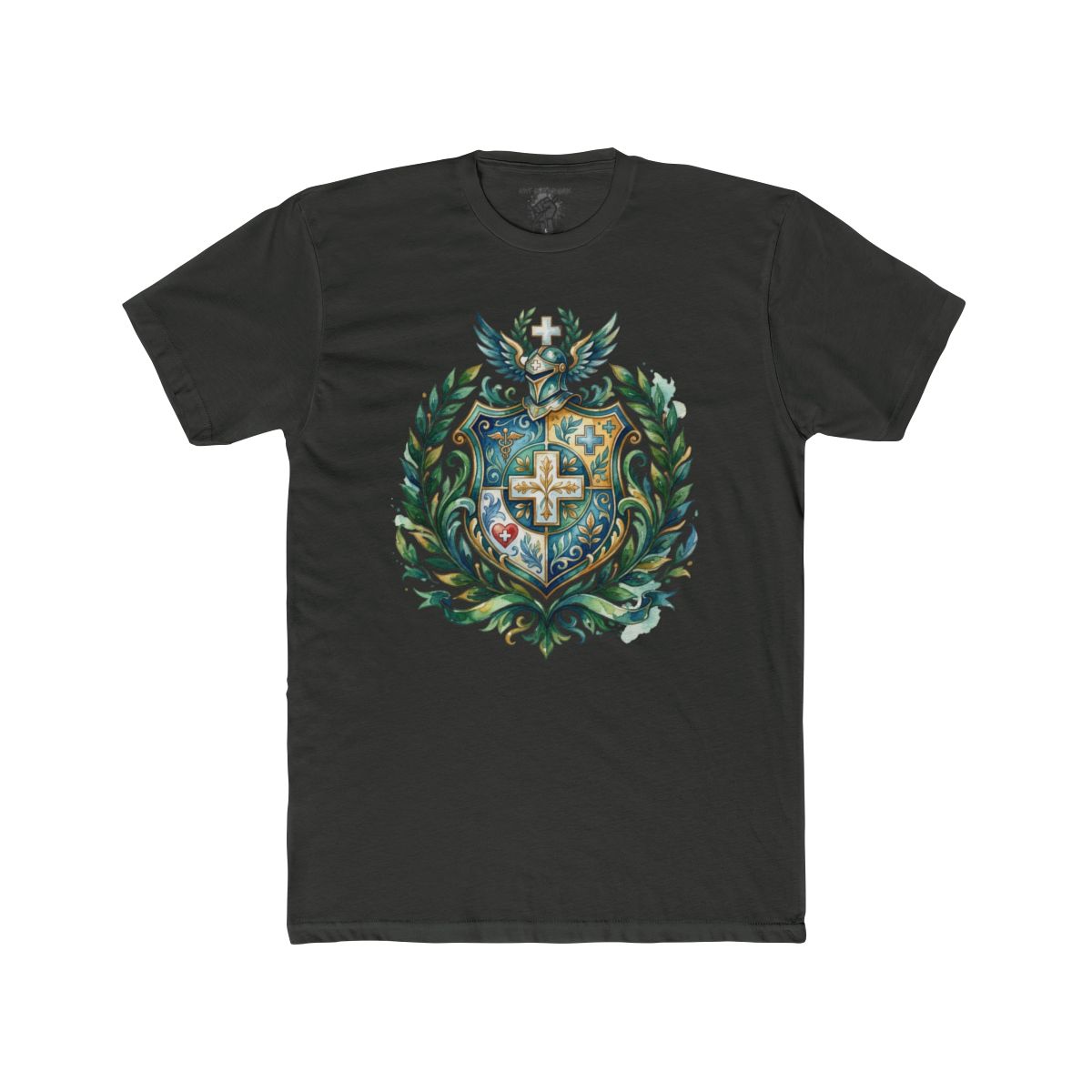 Heraldic Nurse Shield with Cross T-Shirt | Floral Crest, Vintage Coat of Arms - Image 10
