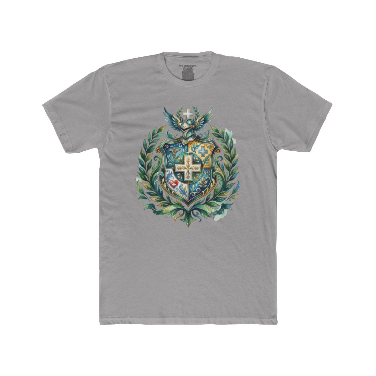 Heraldic Nurse Shield with Cross T-Shirt | Floral Crest, Vintage Coat of Arms - Image 3