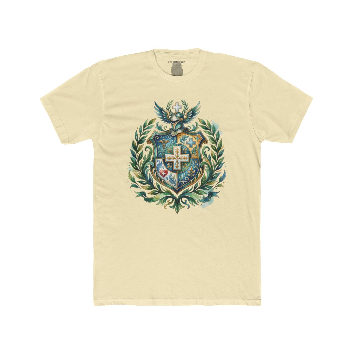 Heraldic Nurse Shield with Cross T-Shirt | Floral Crest, Vintage Coat of Arms - Image 8