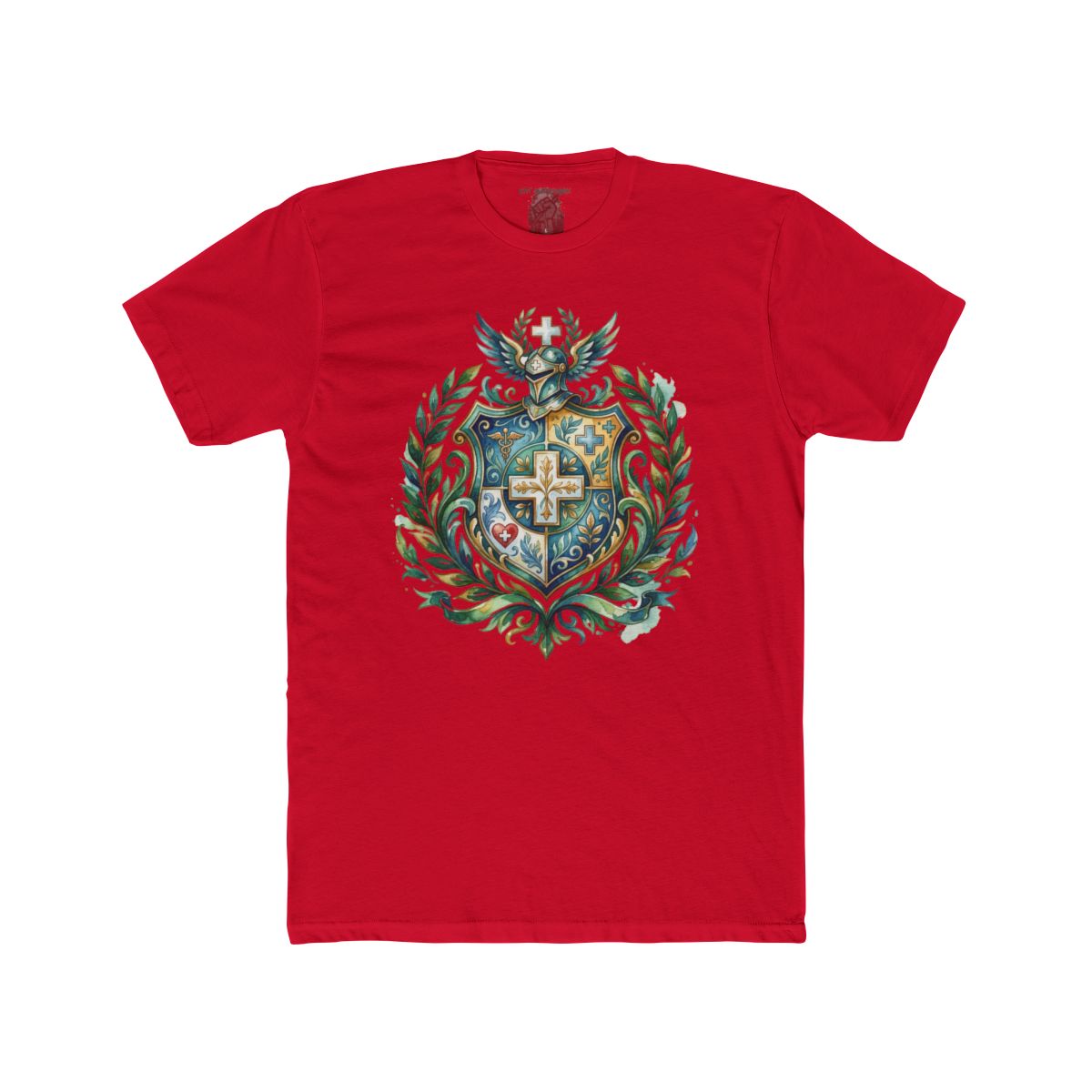 Heraldic Nurse Shield with Cross T-Shirt | Floral Crest, Vintage Coat of Arms - Image 16
