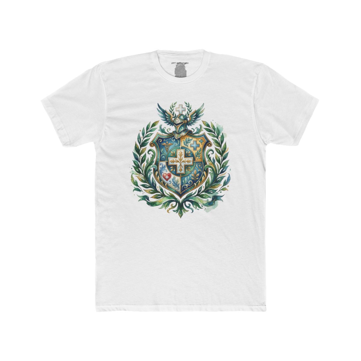 Heraldic Nurse Shield with Cross T-Shirt | Floral Crest, Vintage Coat of Arms - Image 2