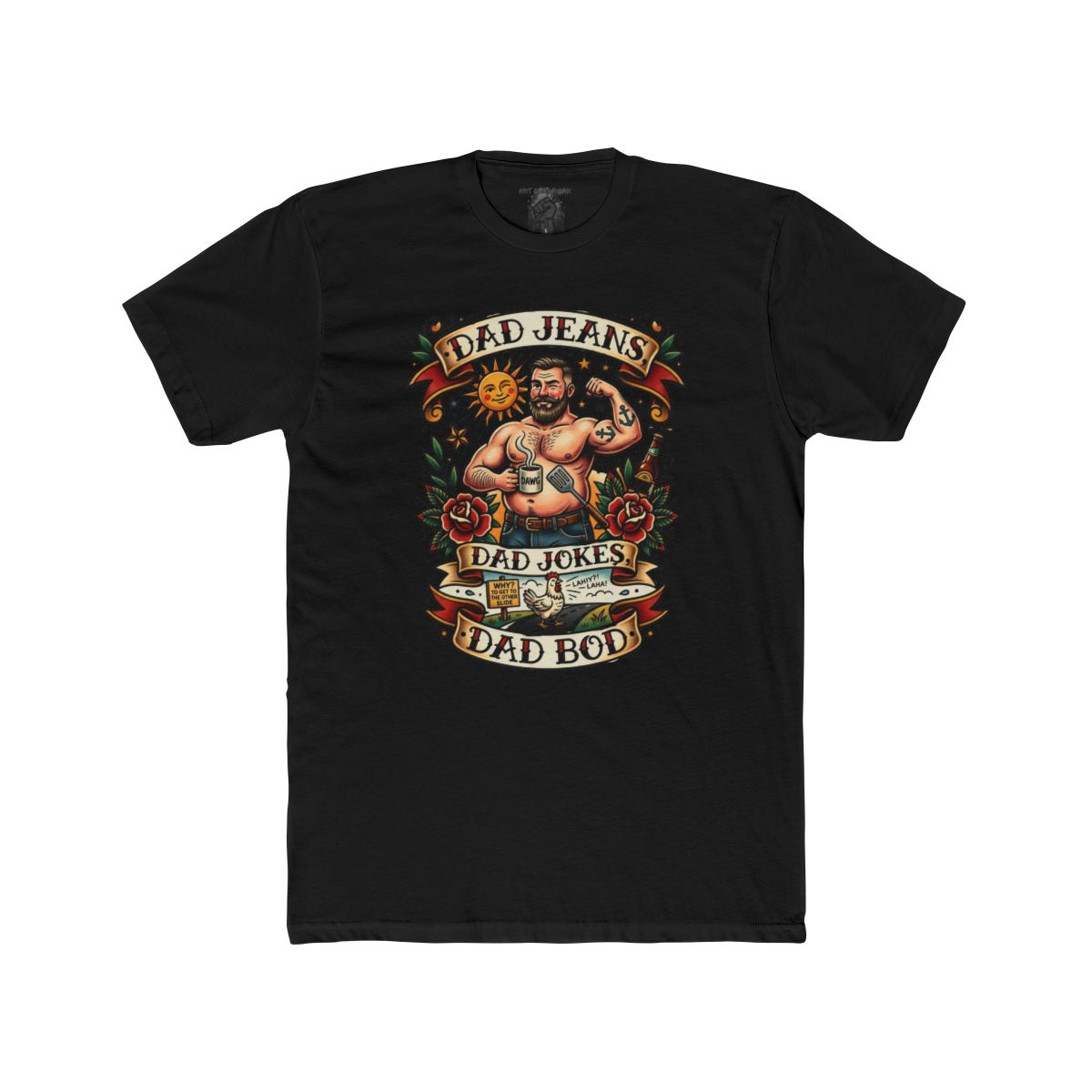 Dad Jeans Dad Jokes Dad Bod T-Shirt | Retro Tattoo Dad Design - Image 5
