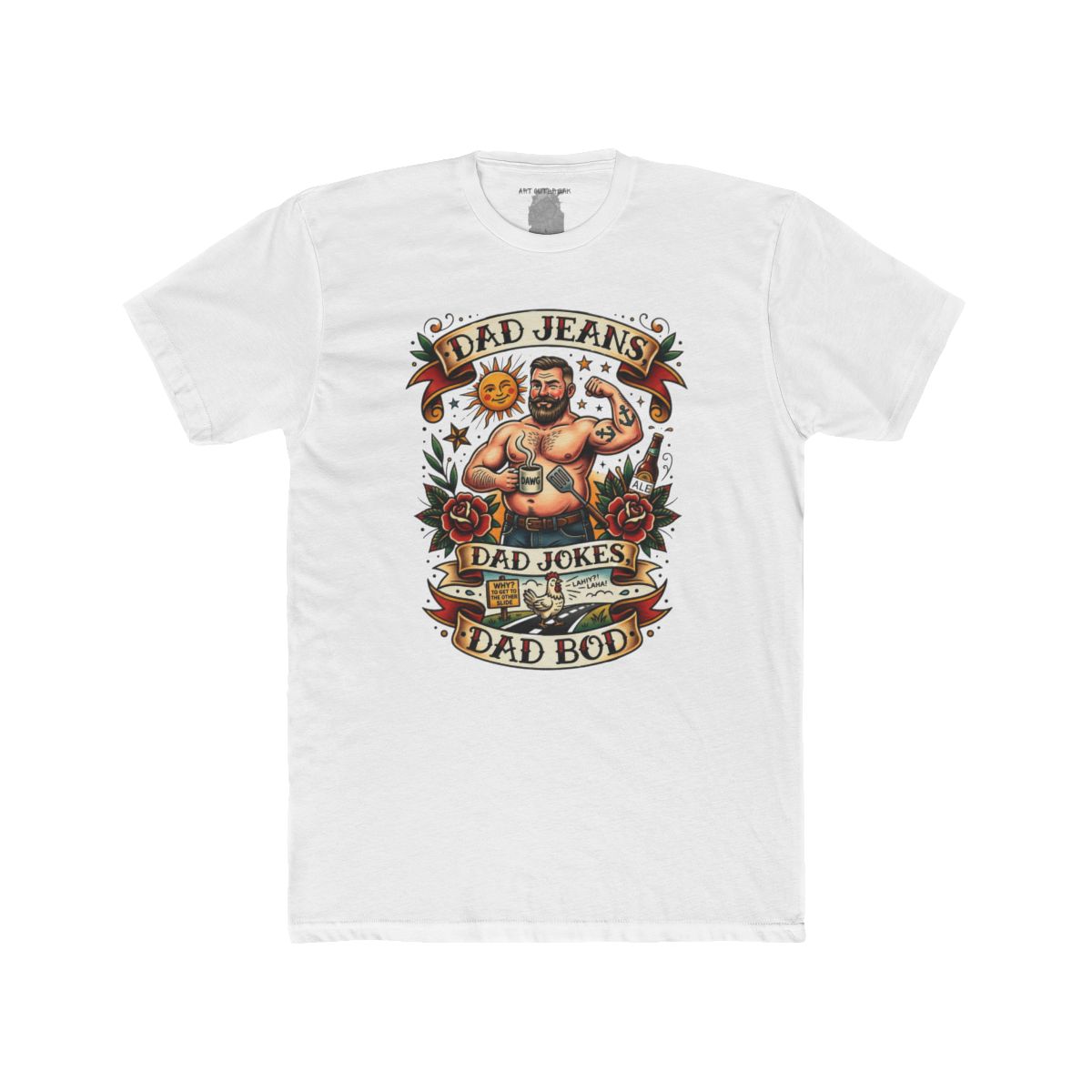 Dad Jeans Dad Jokes Dad Bod T-Shirt | Retro Tattoo Dad Design - Image 2