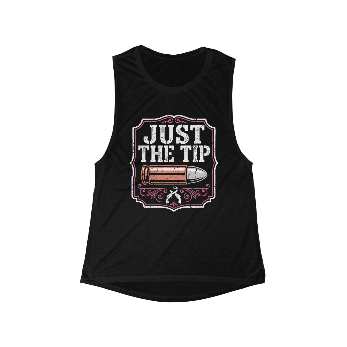 Just The Tip bullet graphic women's muscle Tank | Vintage Ammo Typography - Image 6