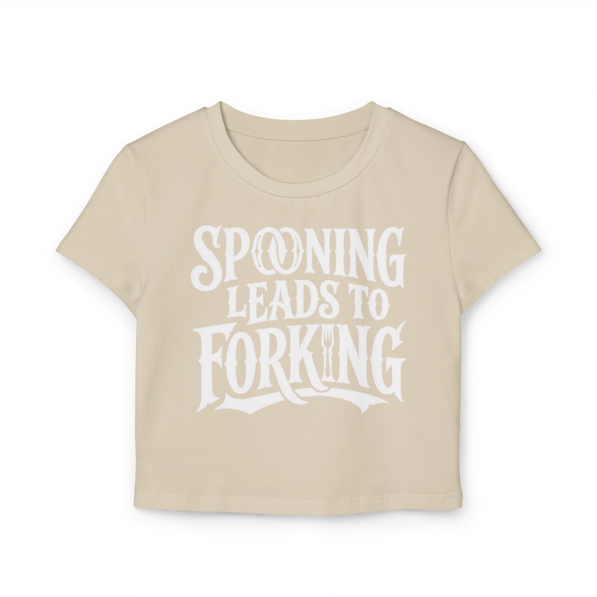 Spooning Leads to Forking Women's Baby Tee | Funny Kitchen Pun Cropped Shirt - Image 3