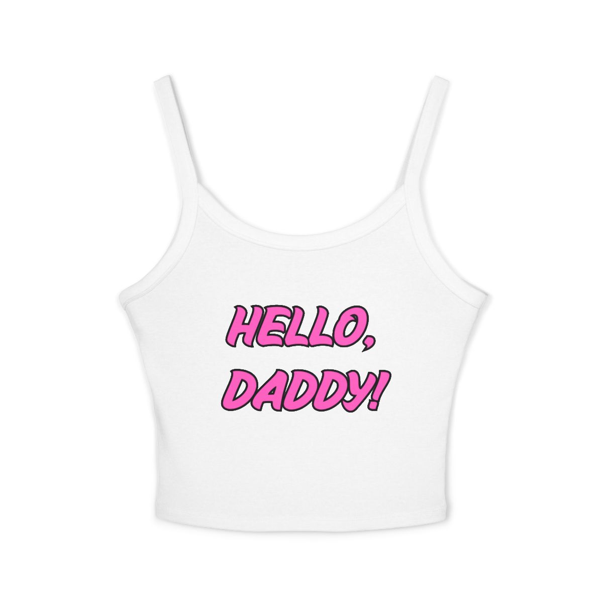 Hello, Daddy! Tank Top | Pink Comic Text, Spaghetti Strap Crop - Image 2