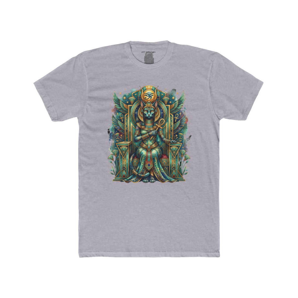 Egyptian Cat Goddess Throne Illustration T-Shirt | Pharaoh Cat Art Tee - Image 7