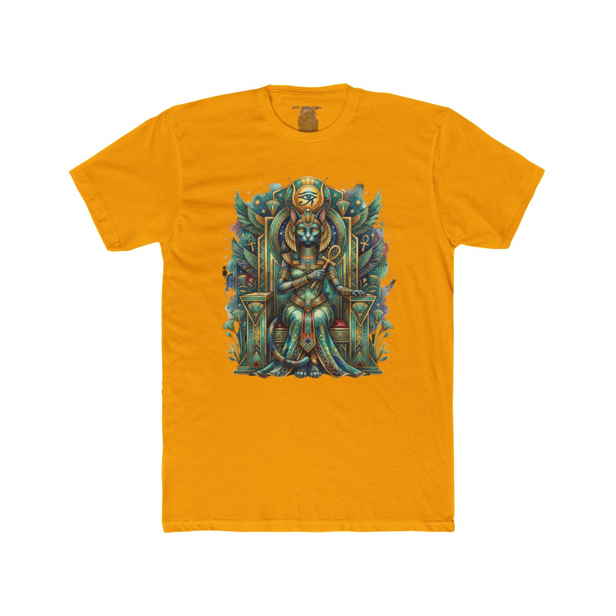 Egyptian Cat Goddess Throne Illustration T-Shirt | Pharaoh Cat Art Tee - Image 8