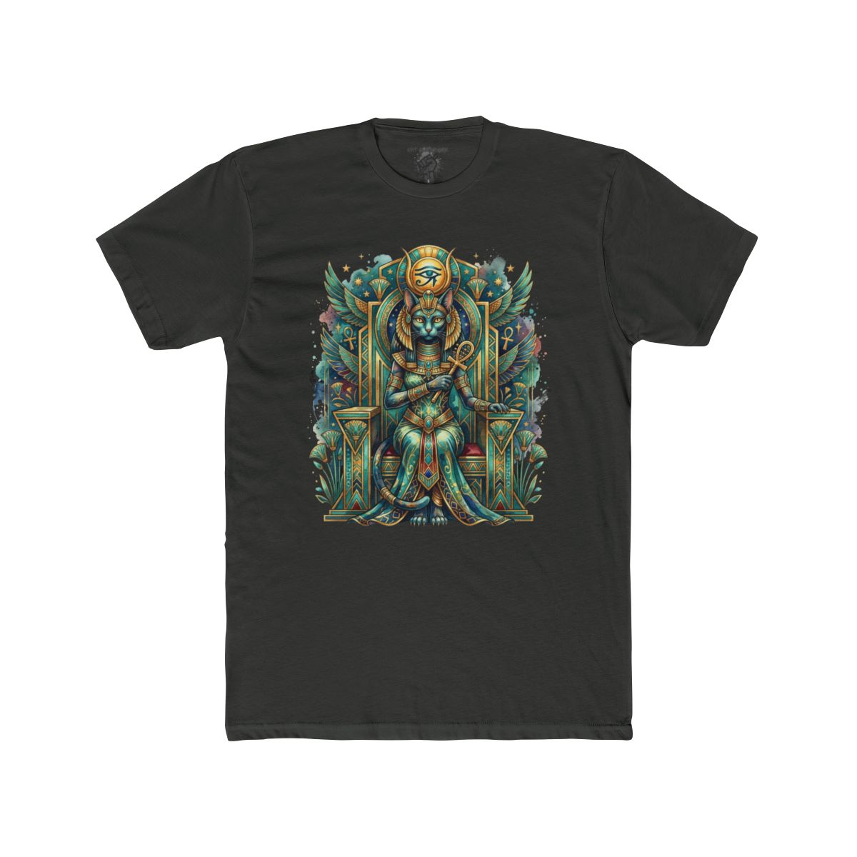 Egyptian Cat Goddess Throne Illustration T-Shirt | Pharaoh Cat Art Tee - Image 10