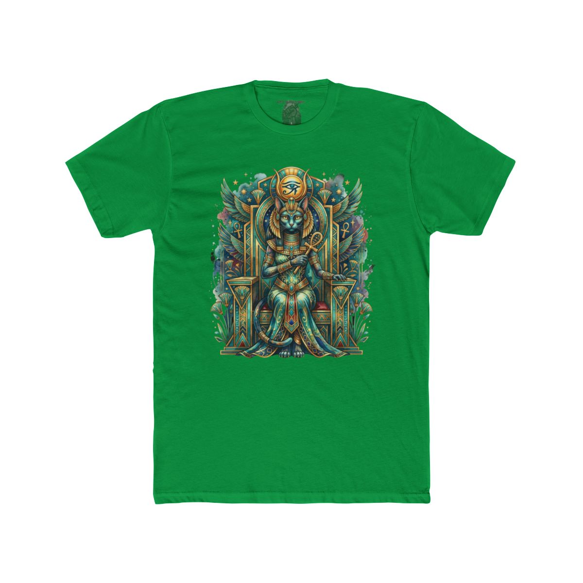 Egyptian Cat Goddess Throne Illustration T-Shirt | Pharaoh Cat Art Tee - Image 11