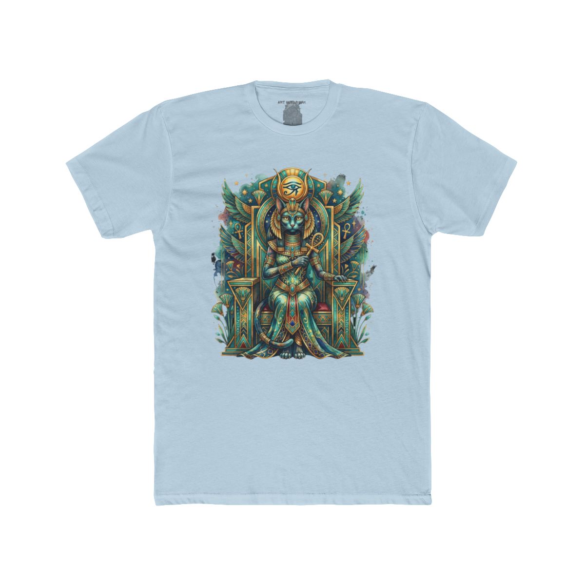 Egyptian Cat Goddess Throne Illustration T-Shirt | Pharaoh Cat Art Tee - Image 12