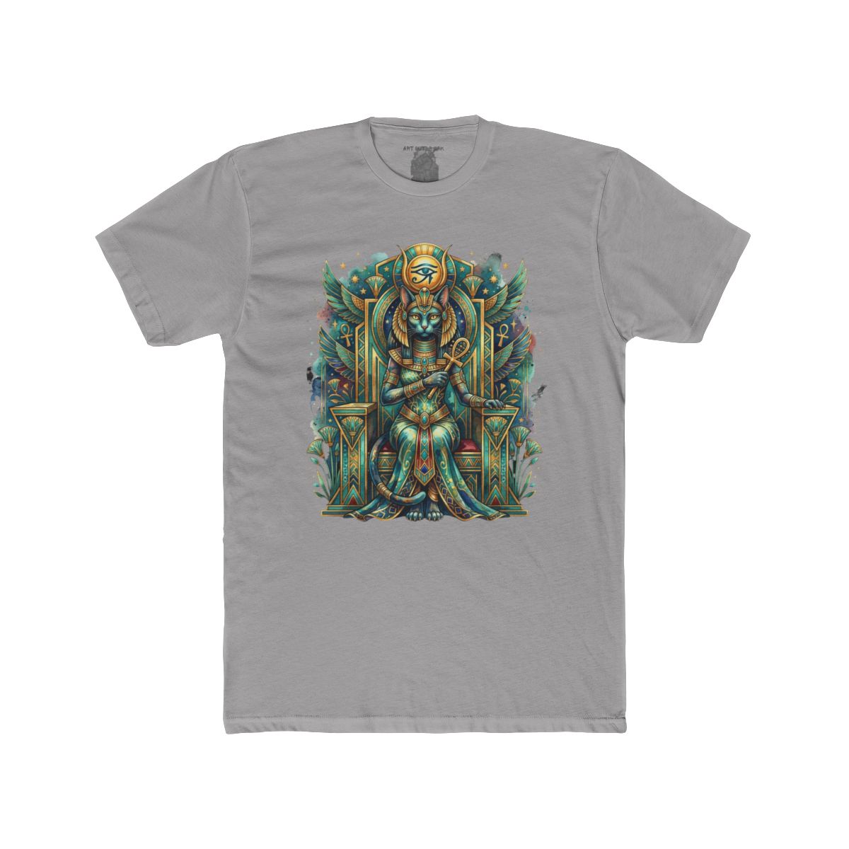 Egyptian Cat Goddess Throne Illustration T-Shirt | Pharaoh Cat Art Tee - Image 3
