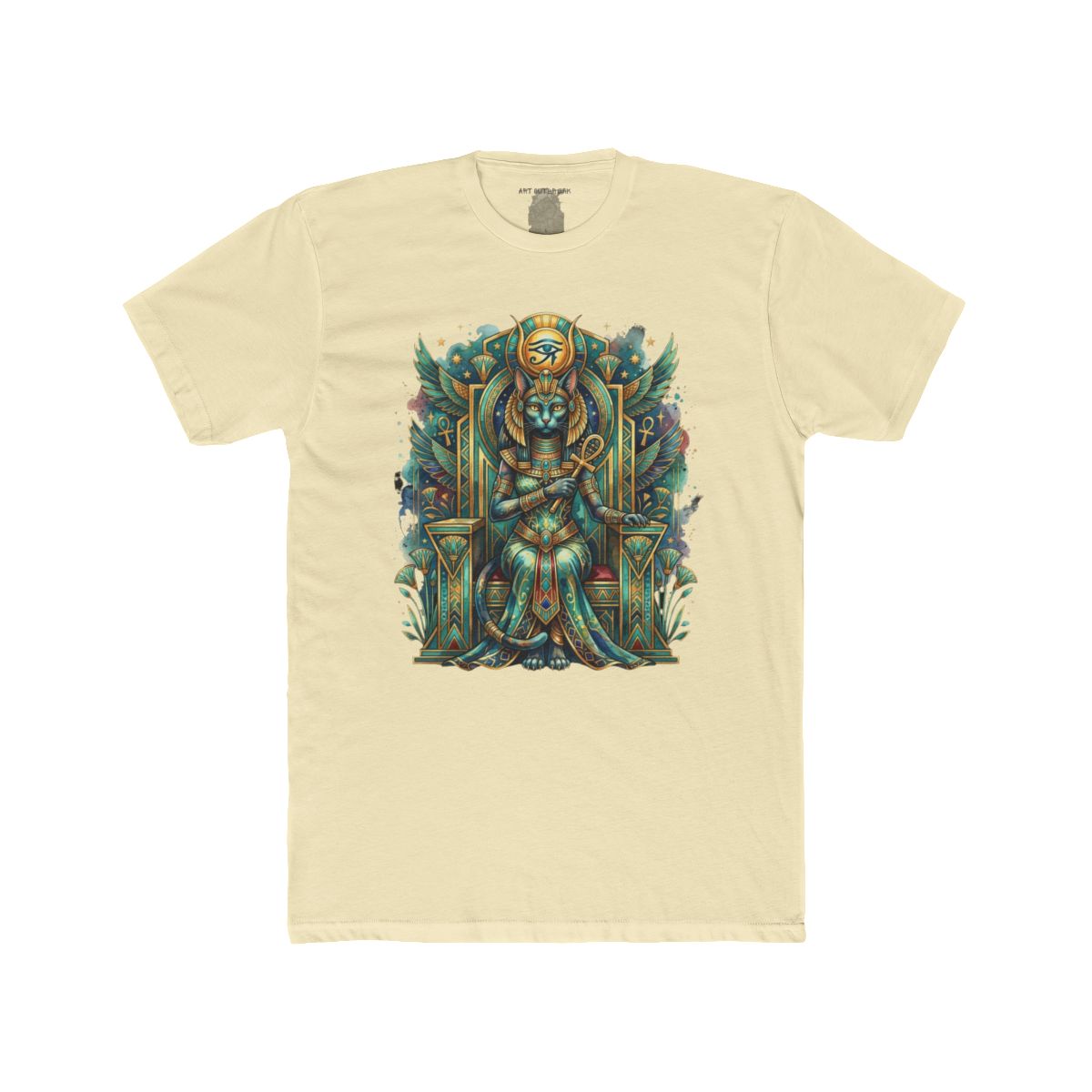 Egyptian Cat Goddess Throne Illustration T-Shirt | Pharaoh Cat Art Tee - Image 9