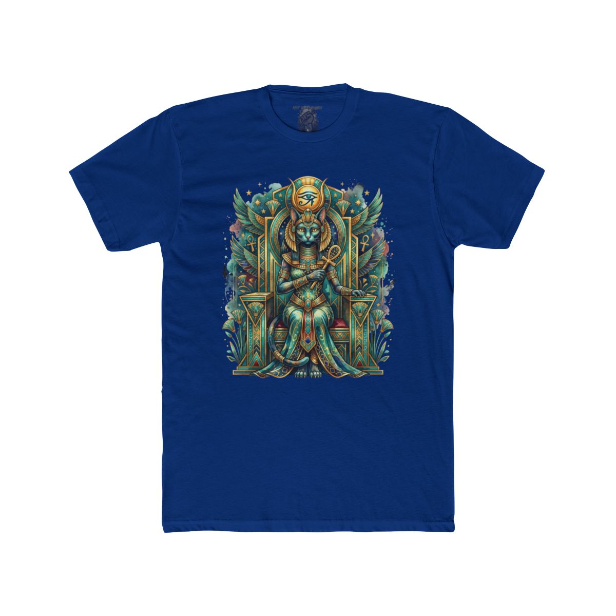 Egyptian Cat Goddess Throne Illustration T-Shirt | Pharaoh Cat Art Tee - Image 14