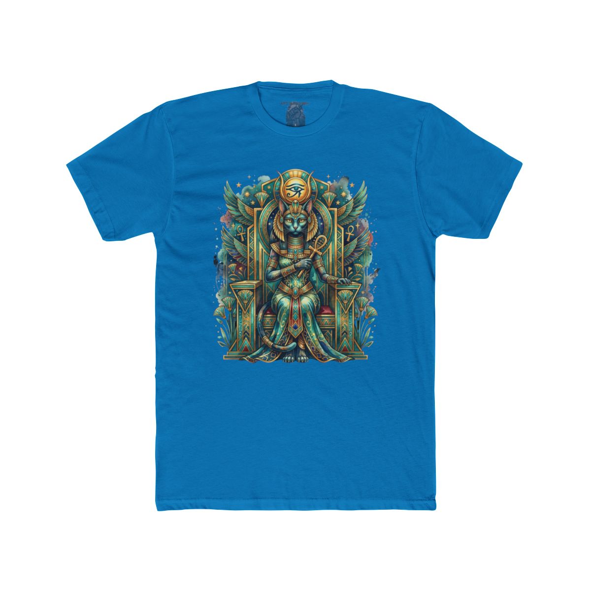 Egyptian Cat Goddess Throne Illustration T-Shirt | Pharaoh Cat Art Tee - Image 13