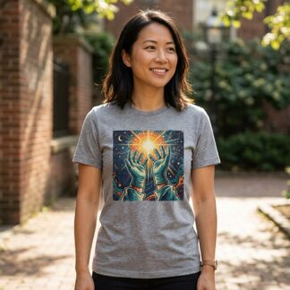 Surgical Glove Hands Holding Star Tee - Surgical Glove Hands Holding Star Tee - Space Sunrise Illustration - bold graphic design t-shirt