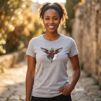 Nurses T-Shirt - Caduceus Heart Wings - Multi Tee t-shirt front view with graphic design and typography