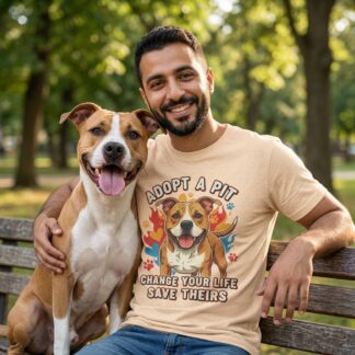 Adopt a Pit dog illustration T-Shirt t-shirt front view with graphic design and typography