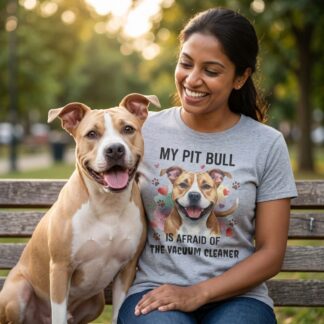 My Pit Bull Is Afraid Of The Vacuum T-Shirt t-shirt front view with graphic design and typography