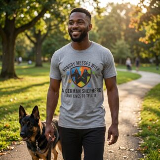 Nobody Messes With A German Shepherd T-Shirt t-shirt front view with graphic design and typography