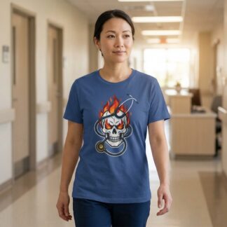 Flaming Skull with Stethoscope T-Shirt lifestyle photo