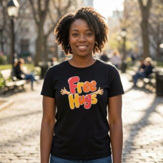 Free Hugs script text with cartoon arms Tee lifestyle photo