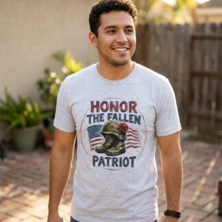 Honor the Fallen military helmet with American flag memorial patriotic t-shirt design