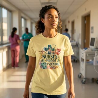 Nurses AI-Proof Essential Tee Heartbeat Stethoscope Design front view