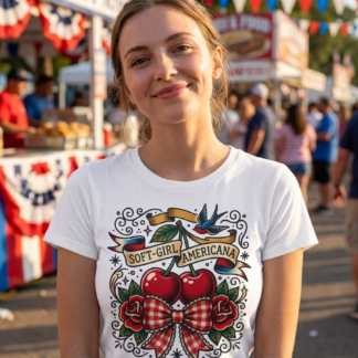 Soft Girl Americana cherry tattoo baby tee front view