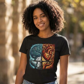 Heart and Brain Split Design T-Shirt front view