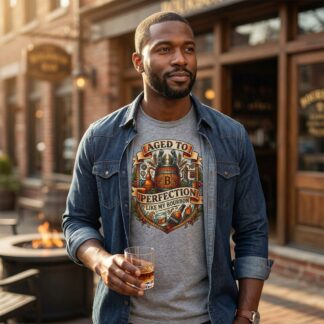 Aged to Perfection Like My Bourbon Whiskey T-Shirt - lifestyle mockup
