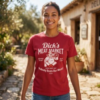 Retro Dick's meat market vintage butcher logo t-shirt design