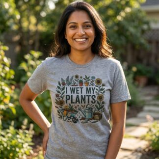 I wet my plants gardening tee with watering can and floral design