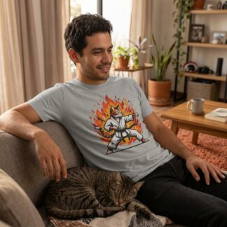Karate cat in flames martial arts cat graphic tee