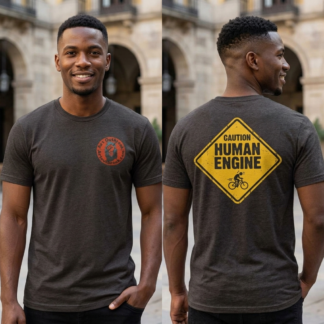 Caution Human Engine sign cycling graphic t-shirt design