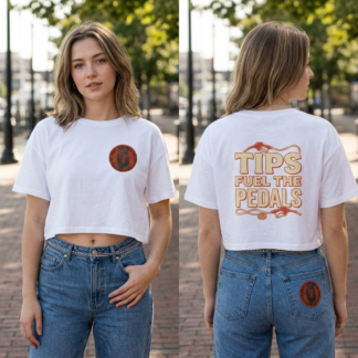 Tips Fuel The Pedals crop tee - bicycle tip jar graphic design top