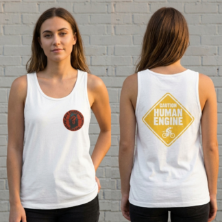 Caution Human Engine bicycle warning sign tank top cycling graphic