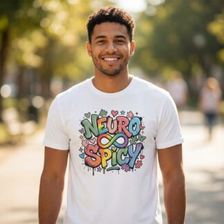 Neuro Spicy Infinity Logo t-shirt rainbow brain typography design